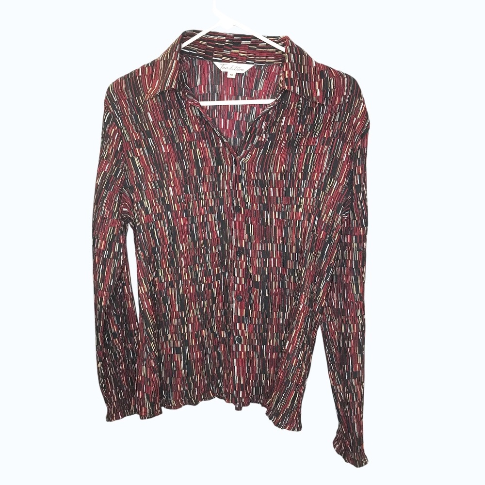 Tradition Abstract Print Button Front Blouse Red Black Size 18